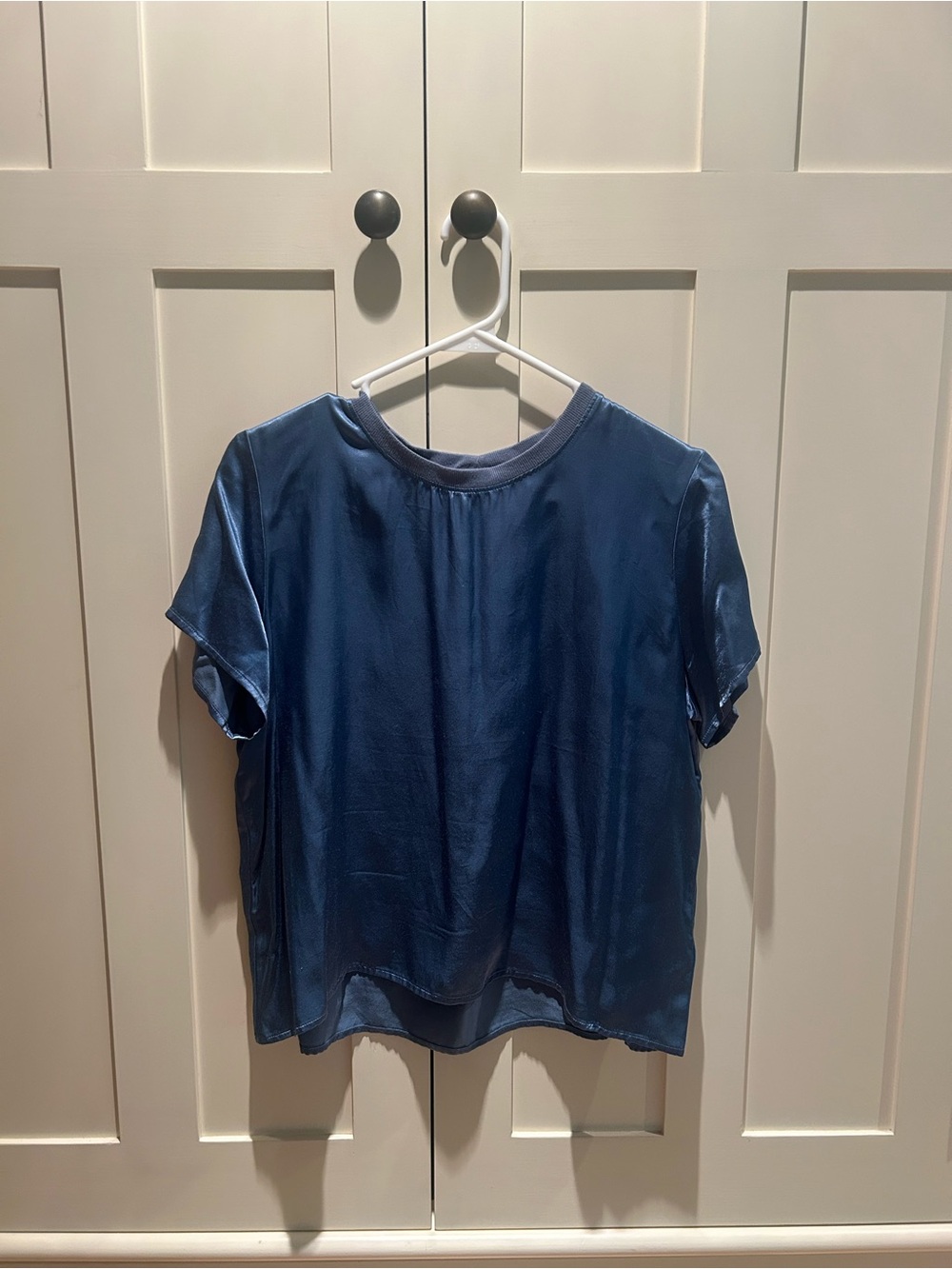 NATION Women’s Satin Short Sleeve Top in Deep Blue